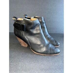 Frye womens 8 ankle booties reina boots black buckle block heel leather zip